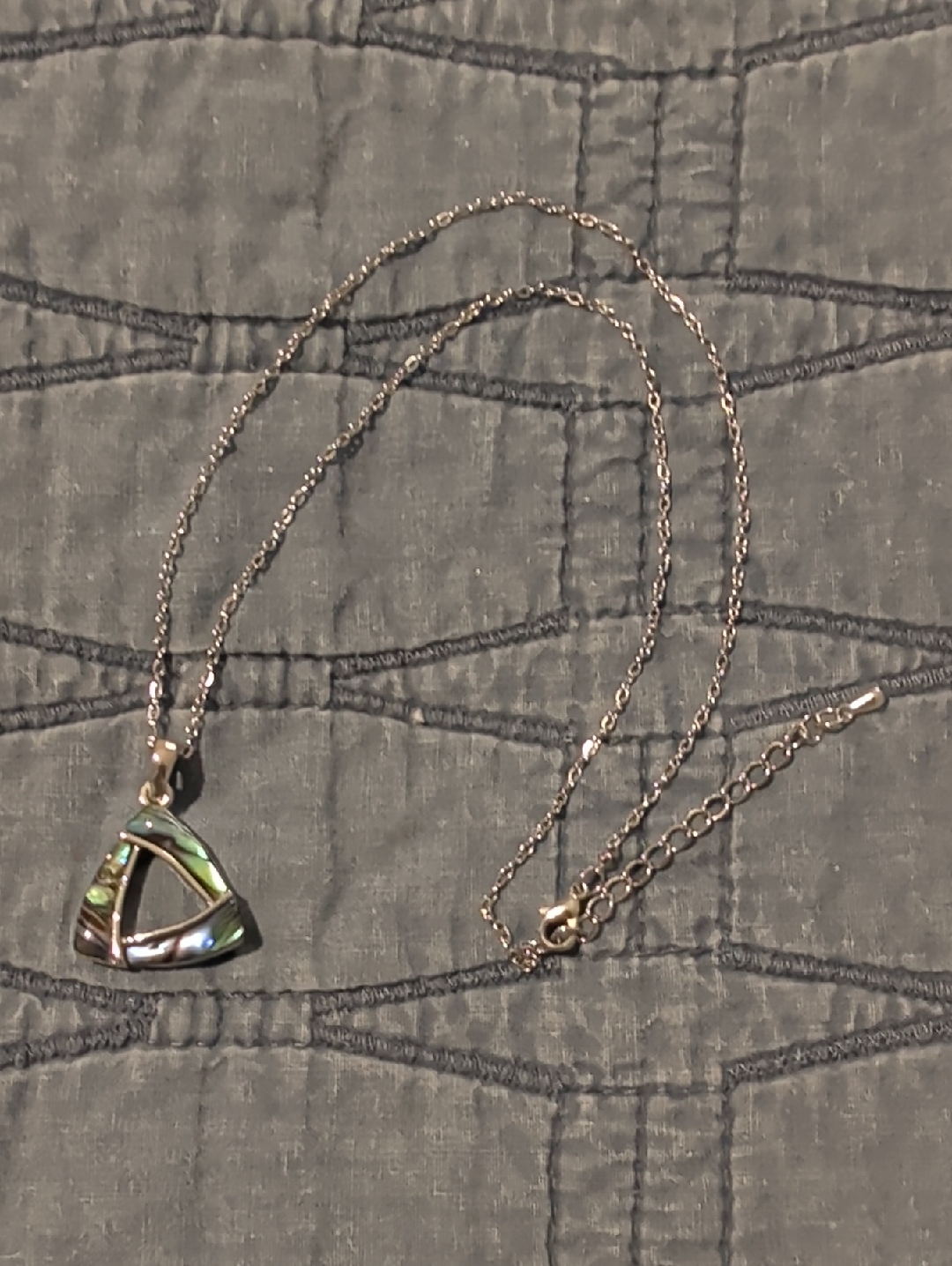 Stainless Steel Abalone Triangle Pendant Necklace - Iridescent Green